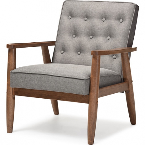 Sorrento Accent Chair in Tufted Gray Fabric & Walnut